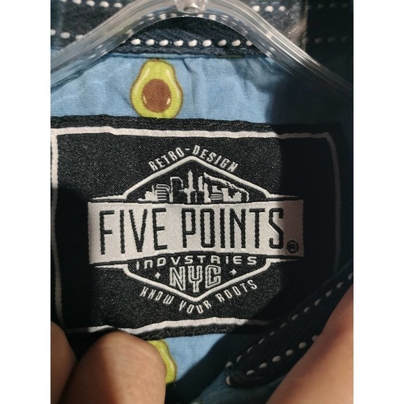 Five Points short sleeve button up avocado printed design blue men size medium - Picture 2 of 6